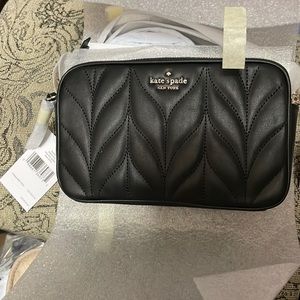 NWT Kate Spade black double zip quilted leather bag with chain and leather strap